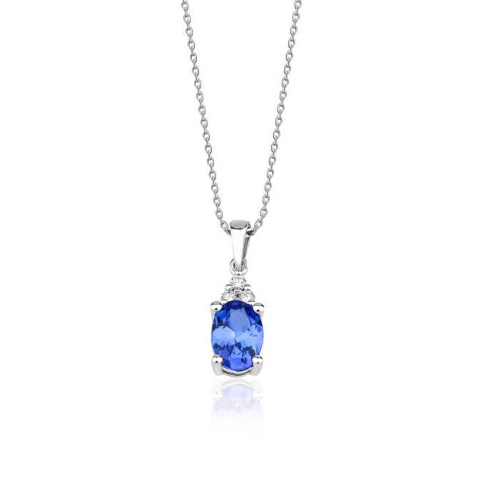 0,77 Karat Tanzanite 14 Ayar Altın Pırlanta Kolye - 1