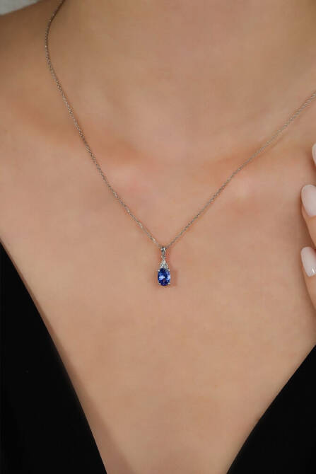 0,77 Karat Tanzanite 14 Ayar Altın Pırlanta Kolye - 2