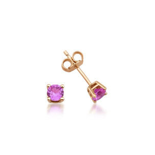 14 Ayar Rose Altın Pembe Safir Küpe - 1
