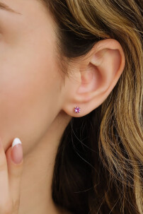 14 Ayar Rose Altın Pembe Safir Küpe - 2