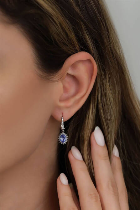 1,58 Karat Oval Tanzanite Anturaj Küpe - 2
