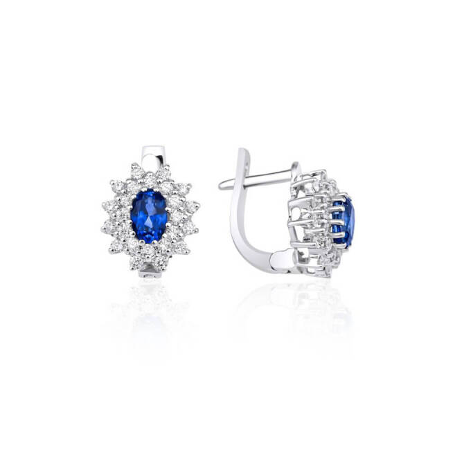 1,98 Karat Oval Safir Pırlanta Anturaj Küpe - 1